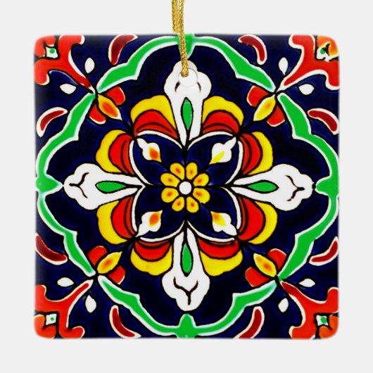 メキシカンタラベラテラコッタタイルデザインNo. 2 セラミックオーナメント (正面)