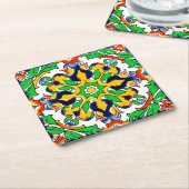 メキシカンタラベラテラコッタタイルデザインNo. 4 スクエアペーパーコースター (アングル)