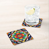 メキシカンタラベラテラコッタタイルデザインNo. 5 スクエアペーパーコースター (インサイチュ)