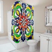 メキシカンタラベラテラコッタタイルデザインNo. 7 シャワーカーテン (インサイチュ)
