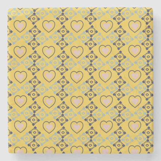 メキシカンタラベラピンクハートブルーイエロー ストーンコースター (正面)