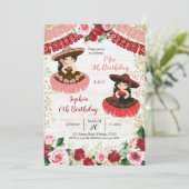 メキシカンチャラピンクと赤いバラの姉妹誕生日 招待状 (スタンド正面)