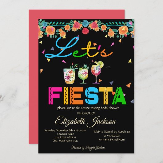 メキシカンドリンクスフィエスタブライダルシャワー 招待状 (正面/裏面)