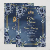 メキシカンネイビーブルーローズ 16歳の誕生日 クインセアニェラ 招待状 (正面/裏面)
