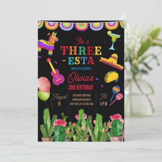 メキシカンバナーフィエスタスリーエスタガール誕生日 招待状 (スタンド正面)