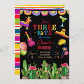 メキシカンバナーフィエスタスリーエスタガール誕生日 招待状 (正面/裏面)