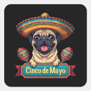 メキシカンパグ犬ソンブレロCinco De Mayo スクエアシール