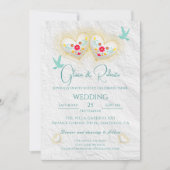 メキシカンパステルハート花ハト 招待状 (正面)