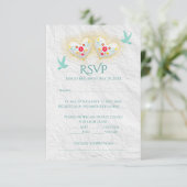 メキシカンパステルハート花ハト 招待状 (スタンド正面)