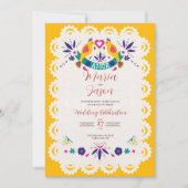メキシカンパペルピカドイエローヌエストラ結婚ボダ 招待状 (正面)
