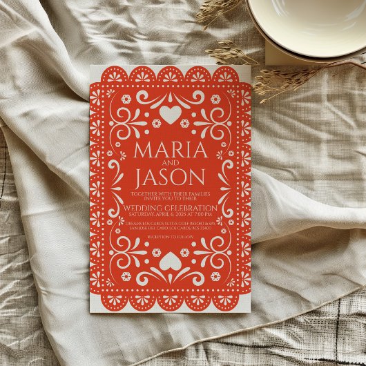 メキシカンパペルピカドオレンジホワイトフォークア結婚ートズ 招待状