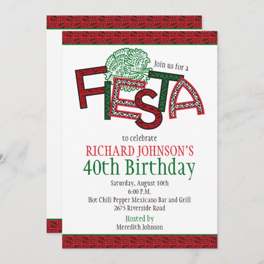 メキシカンフィエスアステカタ誕生日パーティー招待 招待状 (正面/裏面)