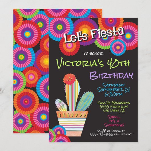 メキシカンフィエスタのペーパーフラワー サボテンの招待状 招待状 (正面/裏面)