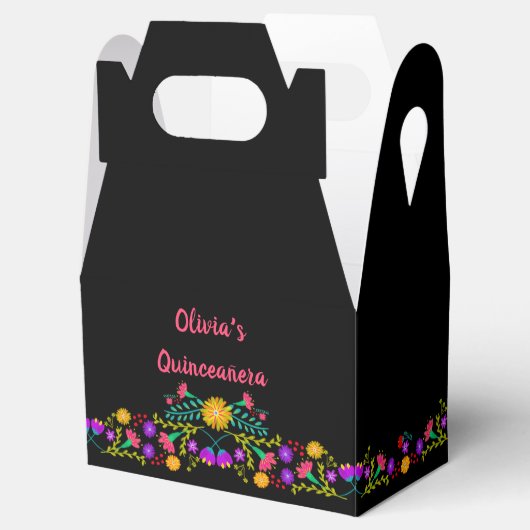 メキシカンフィエスタの花ブラックピンクパーソナライズされた色 フェイバーボックス (オープン)