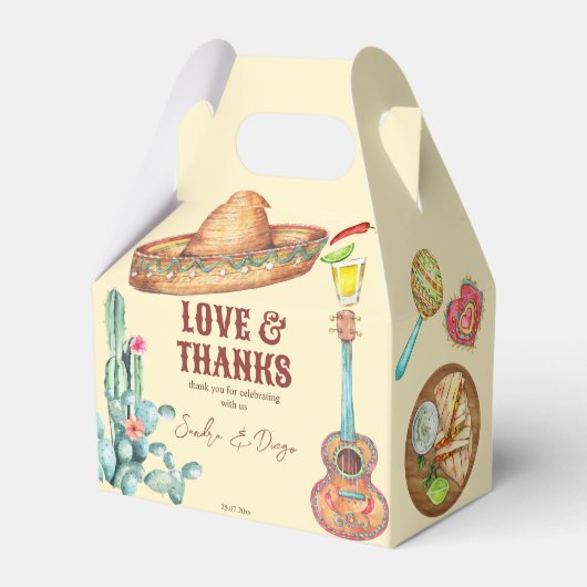 メキシカンフィエスタをテーマにしたパーティー パーソナライズされた フェイバーボックス (正面サイド)