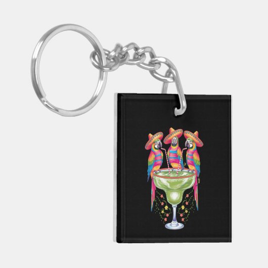 メキシカンフィエスタを飲むおもしろいParrot Cinco De Mayo キーホルダー (正面左)