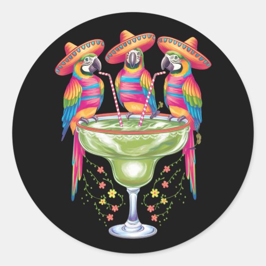 メキシカンフィエスタを飲むおもしろいParrot Cinco De Mayo ラウンドシール (正面)