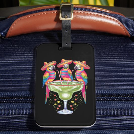 メキシカンフィエスタを飲むおもしろいParrot Cinco De Mayo ラゲッジタグ (正面インサイチュ2)