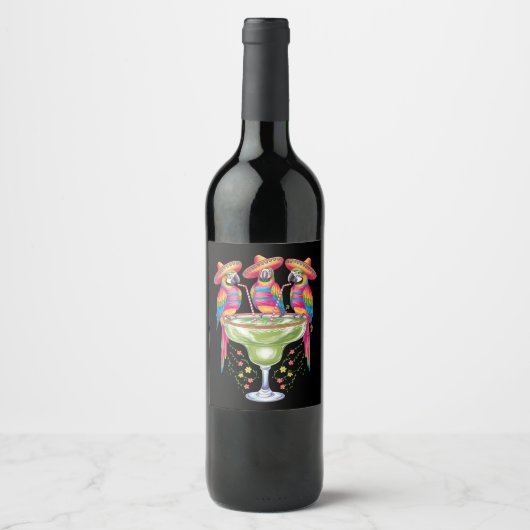 メキシカンフィエスタを飲むおもしろいParrot Cinco De Mayo ワインラベル (正面)