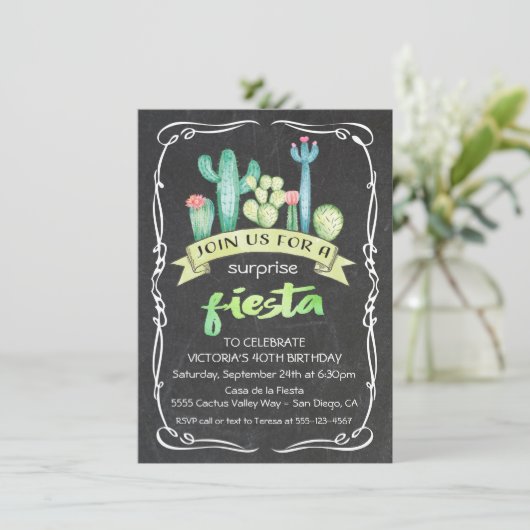 メキシカンフィエスタウォーターカラーサボテンと多肉類 招待状 (スタンド正面)
