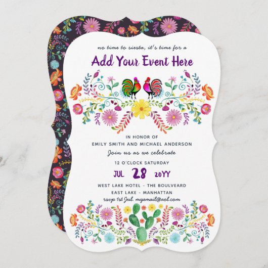 メキシカンフィエスタウォーターカラーフォーク花招待状 招待状 (正面/裏面)