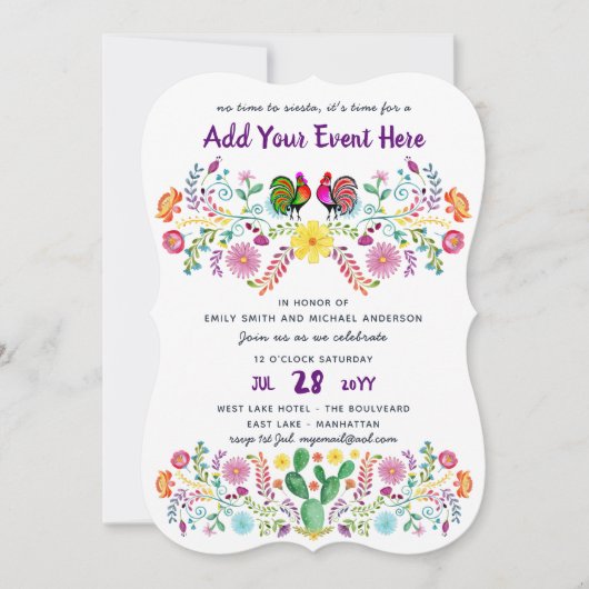 メキシカンフィエスタウォーターカラーフォーク花招待状 招待状 (正面)