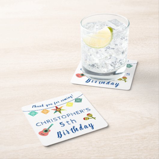 メキシカンフィエスタカラフルおもしろい子供の誕生日パーティー スクエアペーパーコースター (インサイチュ)