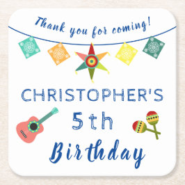 メキシカンフィエスタカラフルおもしろい子供の誕生日パーティー スクエアペーパーコースター