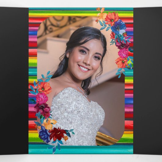 メキシカンフィエスタカラフルフローラシャルロキンセアニェラ 三つ折り招待状 (内部中)