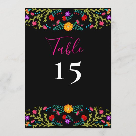 メキシカンフィエスタカラフルフローラブラックテーブル番号 招待状 (裏面)