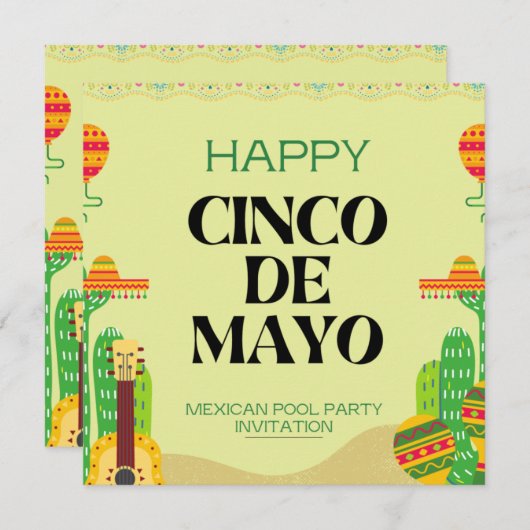 メキシカンフィエスタサボスプールパーティーシンコデマヨ 招待状 (正面/裏面)