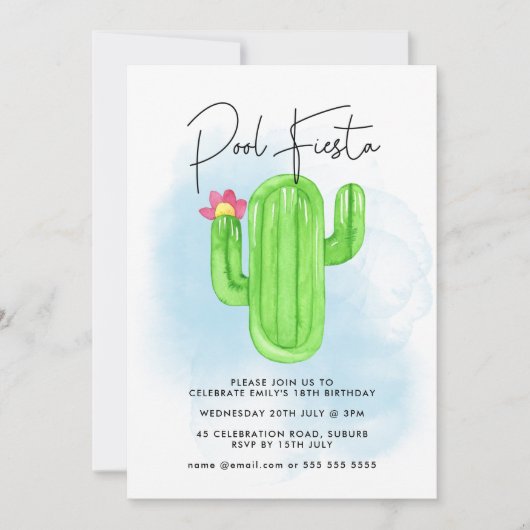 メキシカンフィエスタサボスプールパーティー任意の年齢誕生日 招待状 (正面)