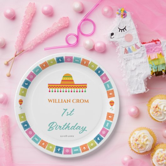 メキシカンフィエスタサボス1年誕生日 ペーパープレート (パーティー)