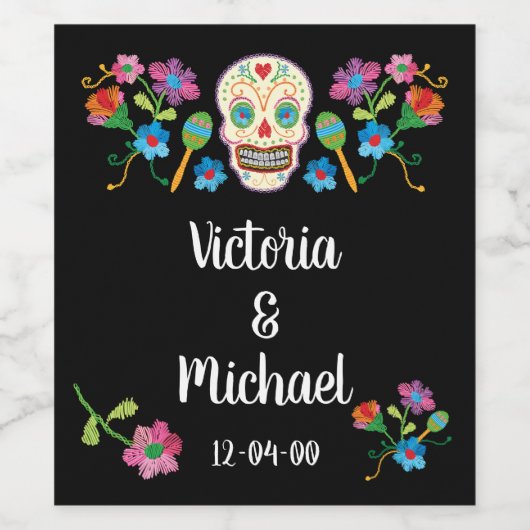 メキシカンフィエスタシュガースカル刺繍ワインラベル ワインラベル (シングルラベル)