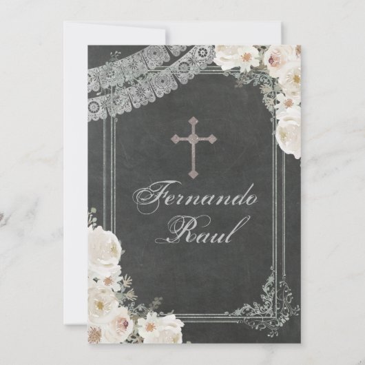 メキシカンフィエスタシルバーボーイバプテスマと誕生日 招待状 (裏面)