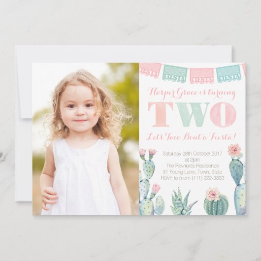 メキシカンフィエスタスタイル2nd誕生日パーティー写真 招待状 (正面)