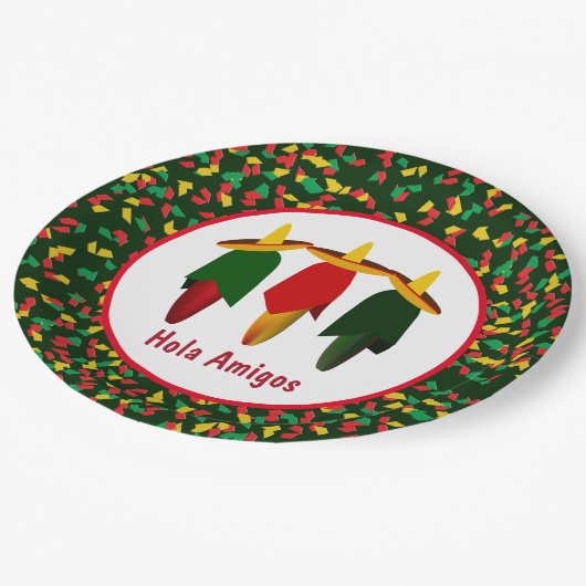 メキシカンフィエスタスリーアミゴスホットペッパー紙プラット ペーパープレート (アングル)