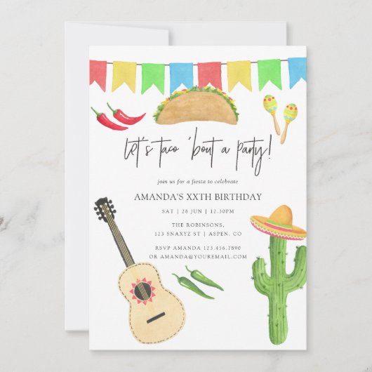 メキシカンフィエスタタコをテーマにした誕生日パーティー 招待状 (正面)