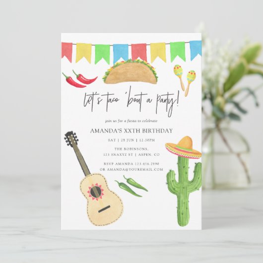 メキシカンフィエスタタコをテーマにした誕生日パーティー 招待状 (スタンド正面)
