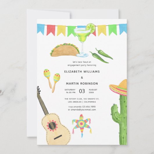 メキシカンフィエスタタコオブラブ婚約パーティ 招待状 (正面)