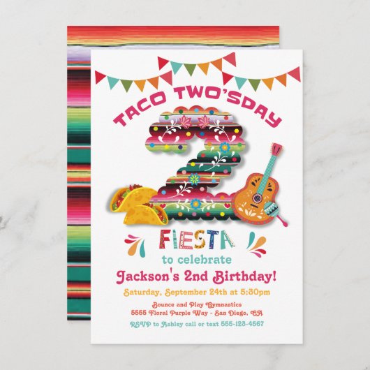 メキシカンフィエスタタコツーズデイ誕生日招待状 招待状 (正面/裏面)