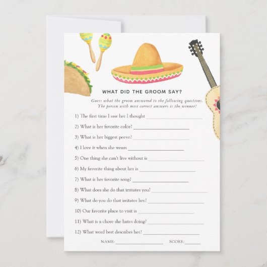 メキシカンフィエスタタコブライダルシャワーゲーム 招待状 (正面)