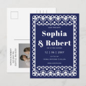 メキシカンフィエスタネイビーパペルピカド日付を保存 案内ポストカード (正面/裏面)