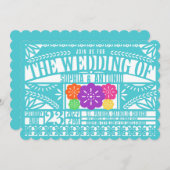 メキシカンフィエスタパペルピカド国旗のティール（緑がかった色）結婚ズ 招待状 (正面/裏面)