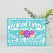 メキシカンフィエスタパペルピカド国旗のティール（緑がかった色）結婚ズ 招待状 (スタンド正面)