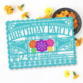 メキシカンフィエスタパペルピカド国旗のティール(緑がかった色)誕生日 招待状