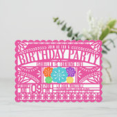 メキシカンフィエスタパペルピカド国旗のピンク誕生日 招待状 (スタンド正面)