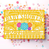 メキシカンフィエスタパペルピカド国旗の金ゴールド赤ちゃんシャワー 招待状