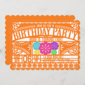 メキシカンフィエスタパペルピカド国旗オレンジ誕生日 招待状 (正面/裏面)