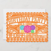 メキシカンフィエスタパペルピカド国旗オレンジ誕生日 招待状 (正面)